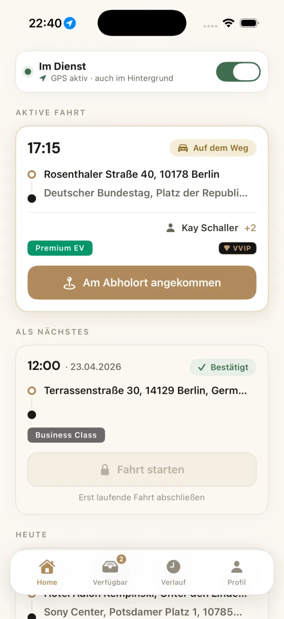 Fahrer-App — Aktive Fahrt